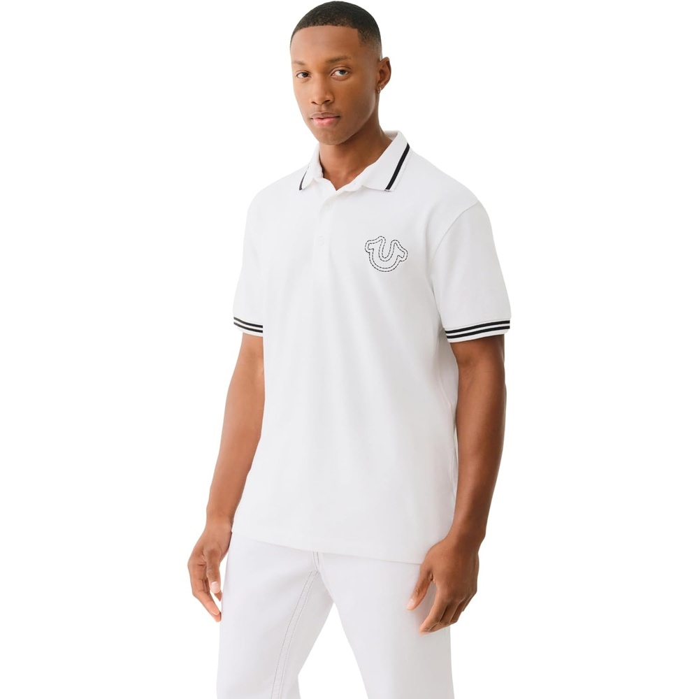 image:imageTrue Religion Mens SS Buddha Patch Polo  Short Sleeve Polo Shirt with Buddha LogoOptic White
