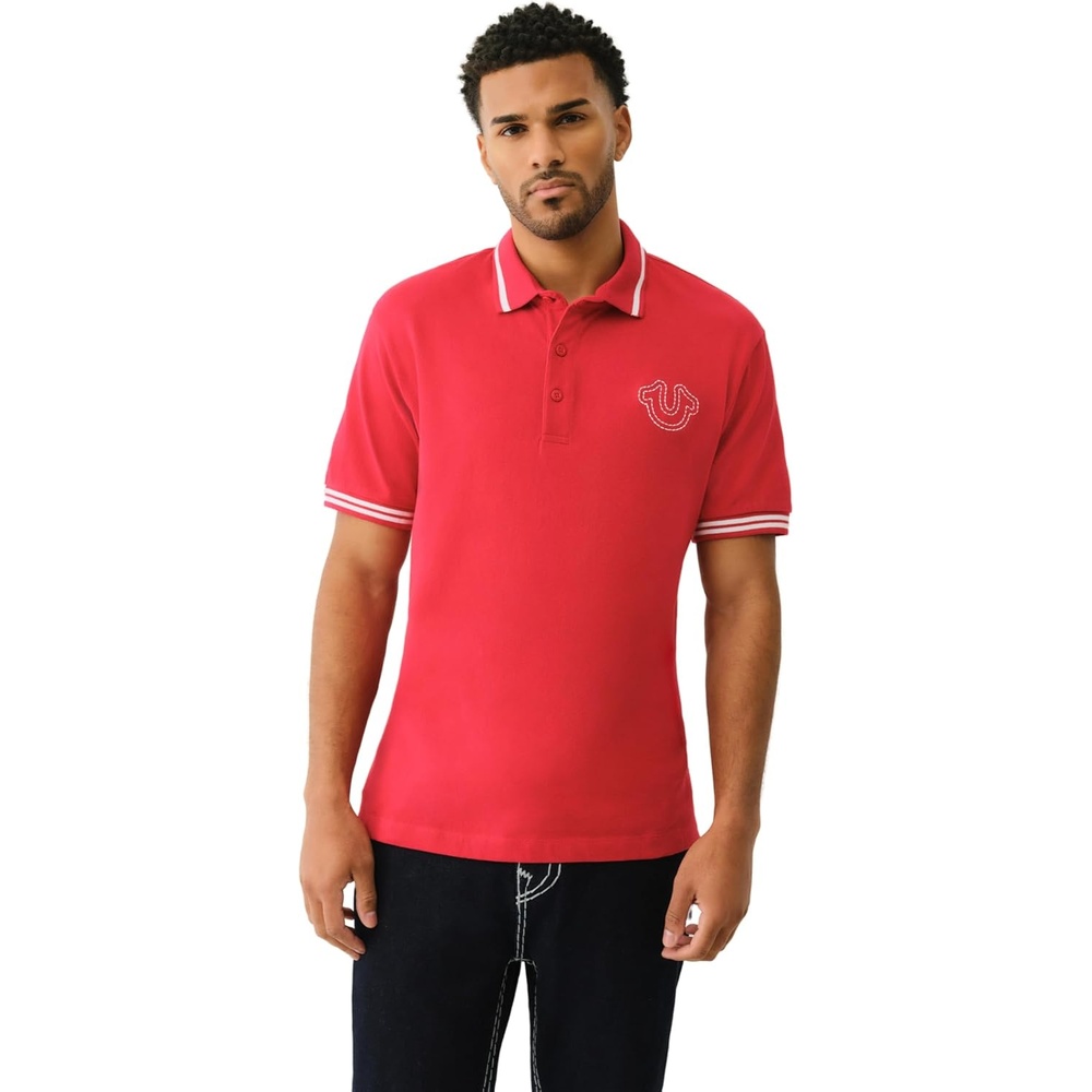 image:imageTrue Religion Mens SS Buddha Patch Polo  Short Sleeve Polo Shirt with Buddha LogoTrv Red
