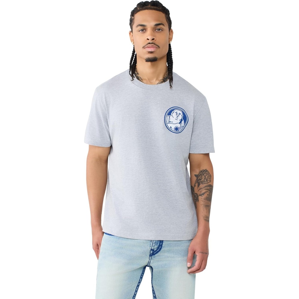 image:imageTrue Religion Mens Short Sleeve Buddha Sheild Tee  Short Sleeve Graphic TShirt Signature Style ClaShort Sleeveic FitHeather Grey