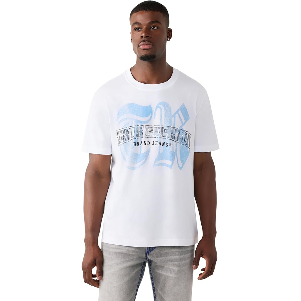 image:imageTrue Religion Mens Short Sleeve Crystal Logo Tee  Soft Feel  Classic Fit Crewneck TShirt 100 CottonOptic White