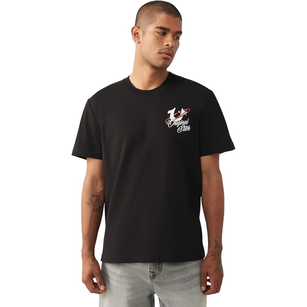 image:imageTrue Religion Mens Short Sleeve OG Stitch HS Tee  Premium TShirt  100 CottonJet Black