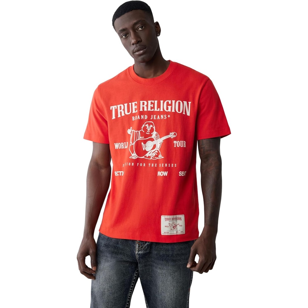 image:imageTrue Religion Mens Short Sleeve SRS Graphic Tee  Casual Crew Neck TShirtFlame Scarlet