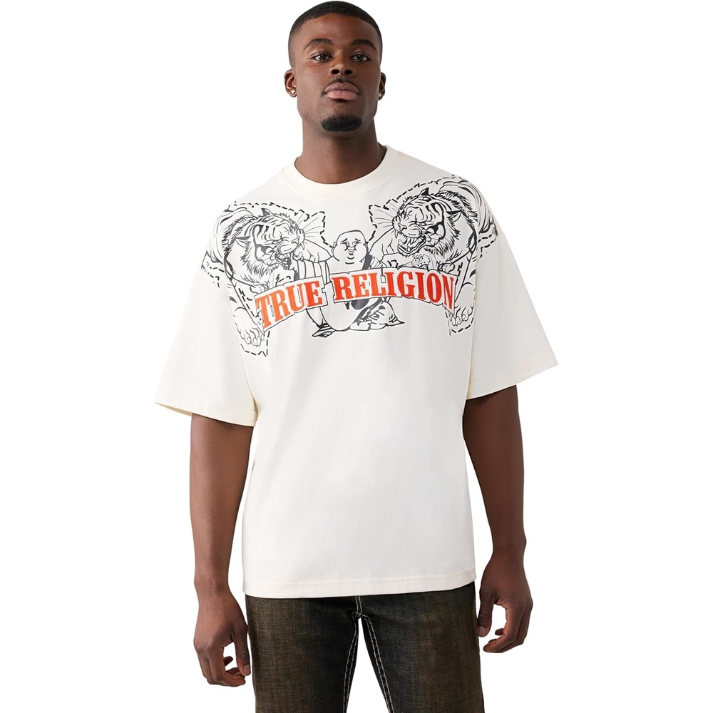 image:imageTrue Religion Mens Short Sleeve Tiger Logo Oversized Tee  Soft Comfort  100 Cotton T Shirt Durable FitWinter White