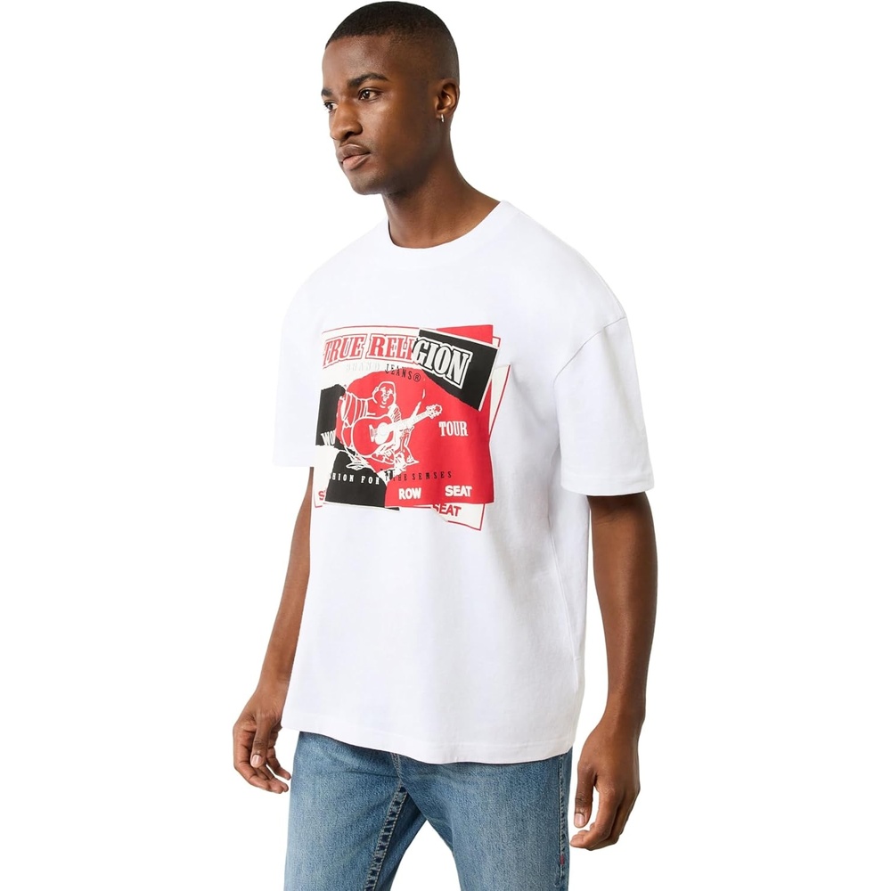 image:imageTrue Religion Mens Short Sleeve Torn SRS Tee  Casual Graphic TShirtOptic White