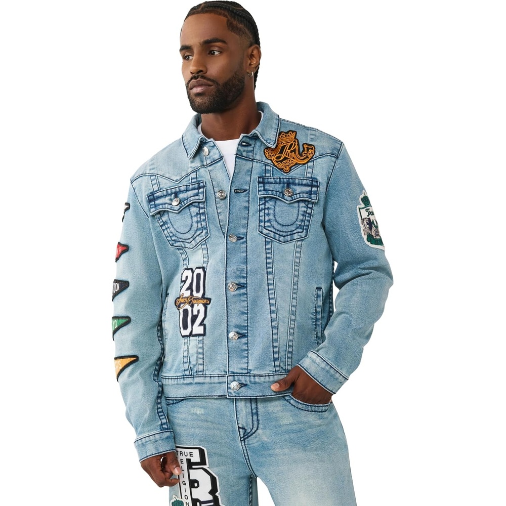 image:imageTrue Religion Mens Varsity Patch Jimmy Jkt Big TShattered Medium Indigo