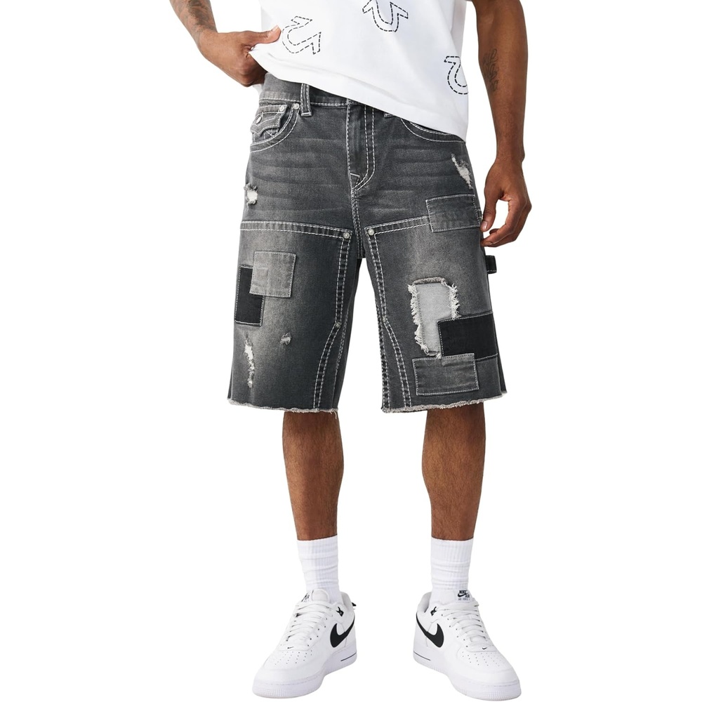 image:imageTrue Religion Mens Vinny Big T Cargo Short  Frayed Baggy Fit Cargo Pockets Horseshoe Detailing