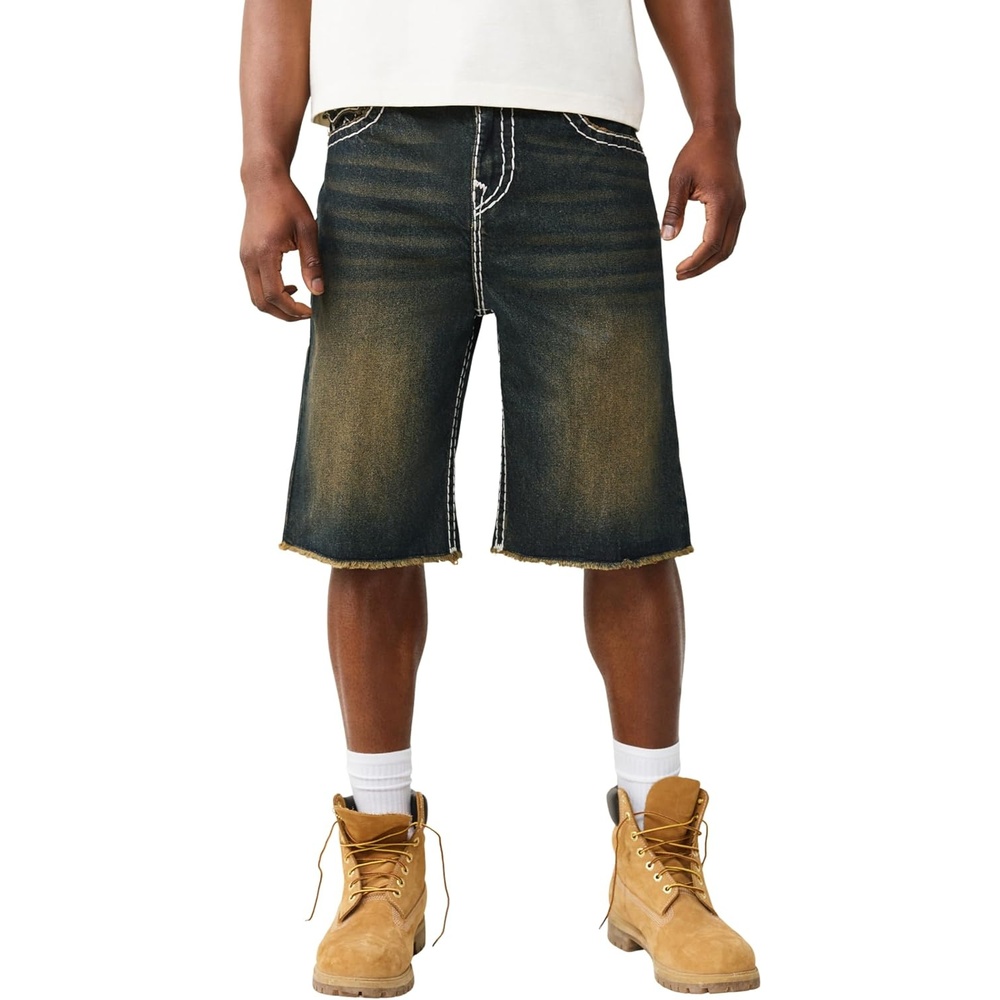 image:imageTrue Religion Mens Vinny Super T Flap Baggy Fray Short  Super T Stitching Horseshoe Detailing