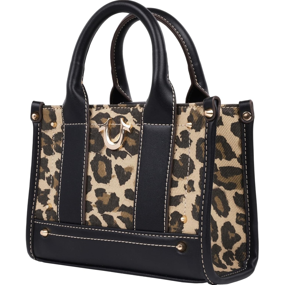image:imageTrue Religion Mini Tote Bag  Small Canvas Carryall with Handles and Inner Pocket for Women Leopard