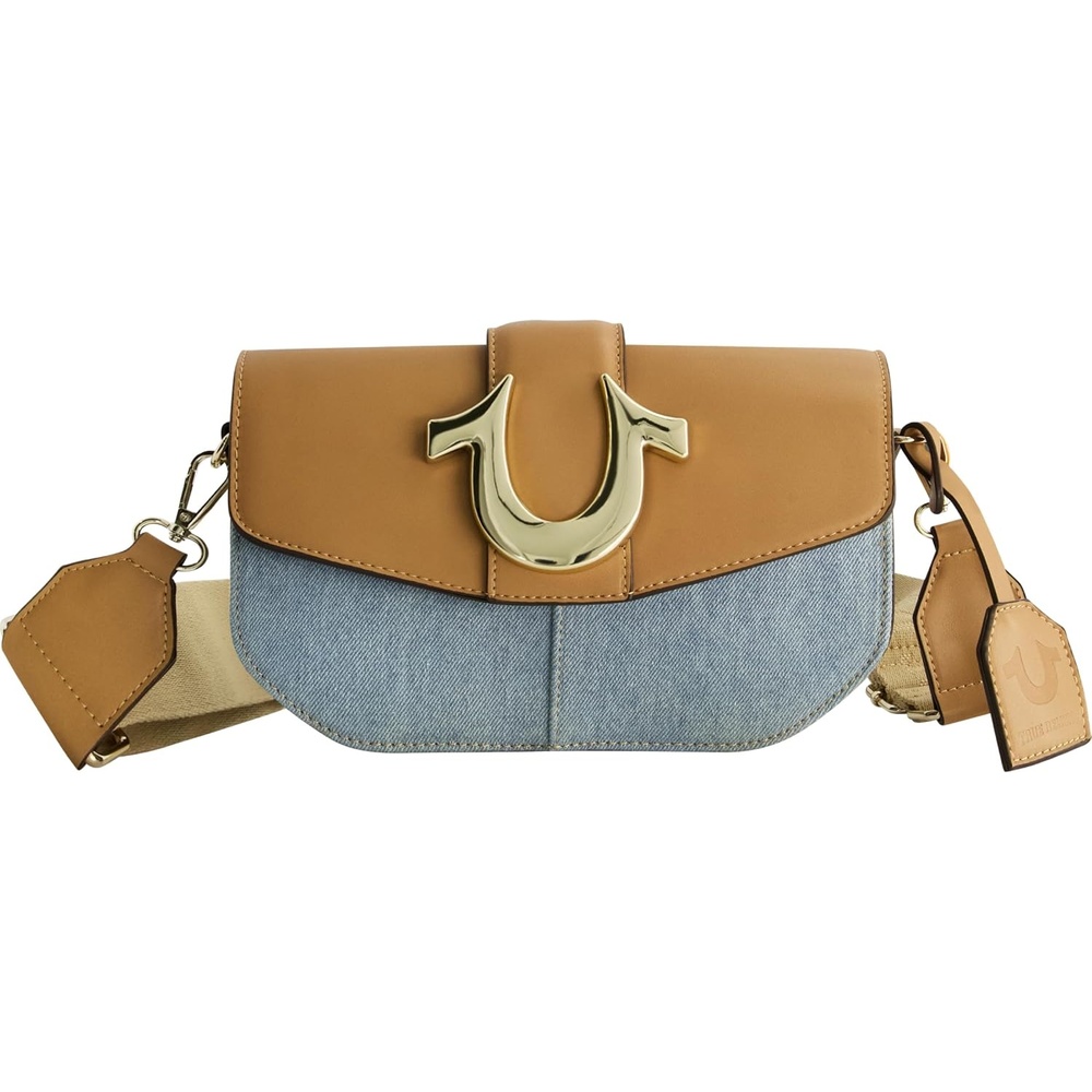 image:imageTrue Religion Saddle Bag One Size Denim  Womens and Faux Leather Crossbody Purse with Adjustable Shoulder Strap