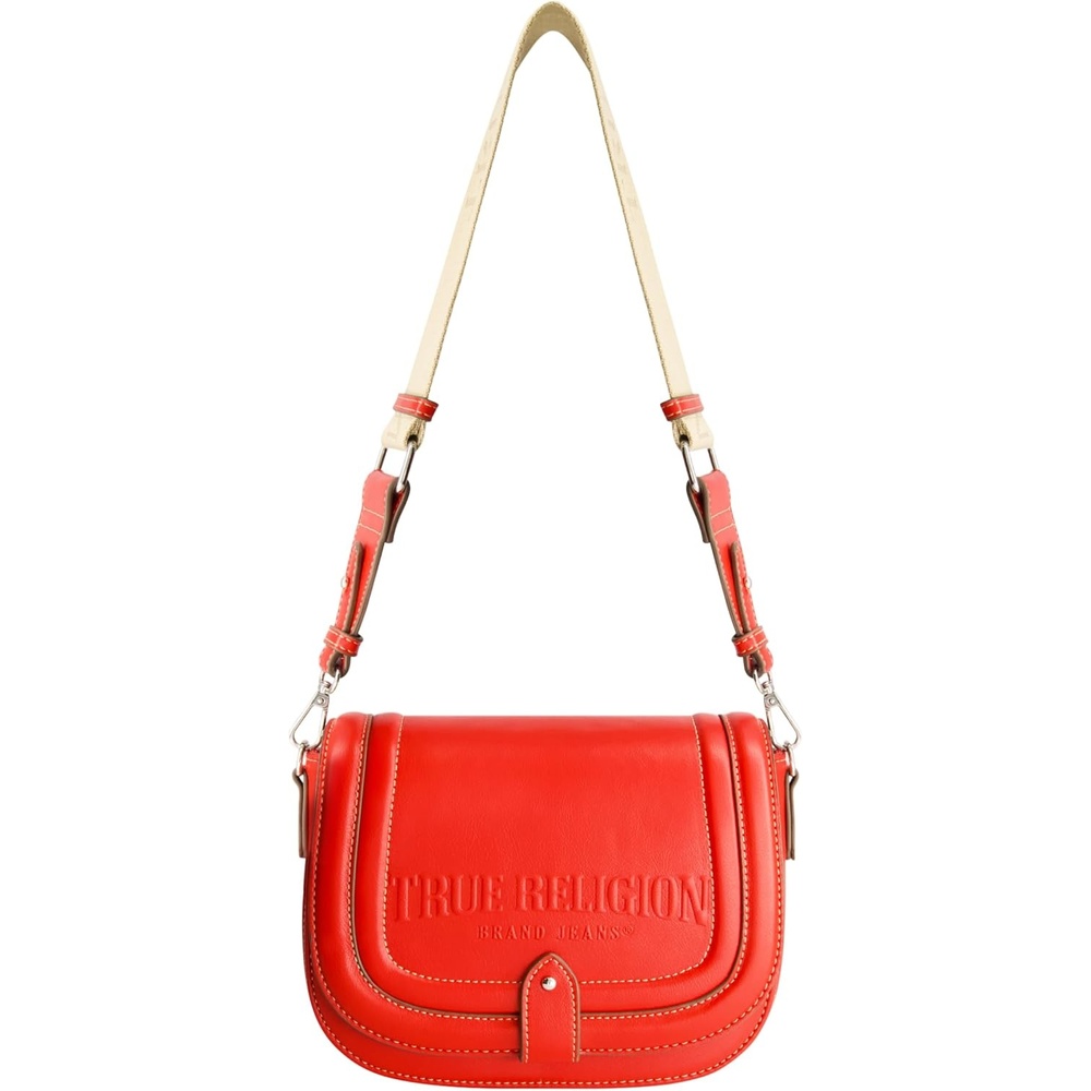 image:imageTrue Religion Saddle Bag Womens Bombe Logo Shoulder Purse HandbagRed