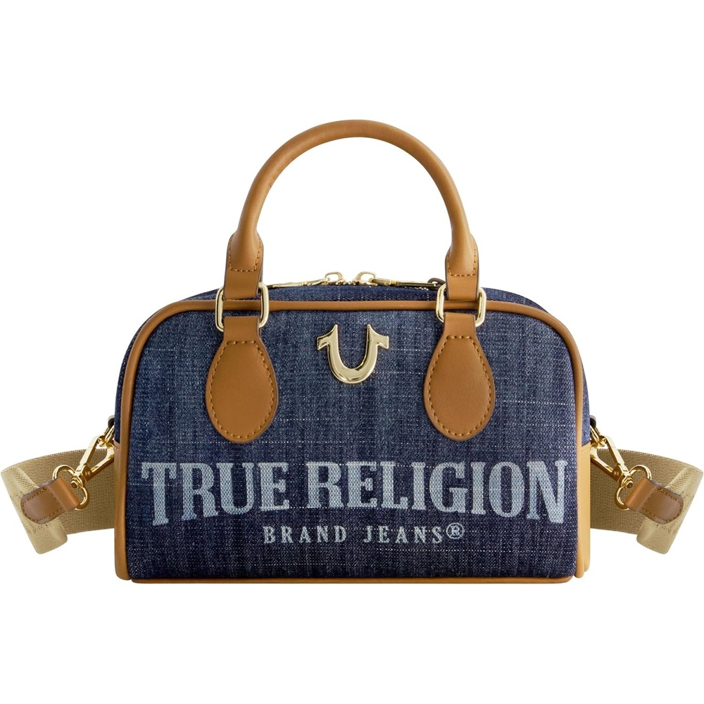 image:imageTrue Religion Satchel Bag Womens Faux Leather Crossbody Purse with Adjustable Shoulder StrapDark Denim