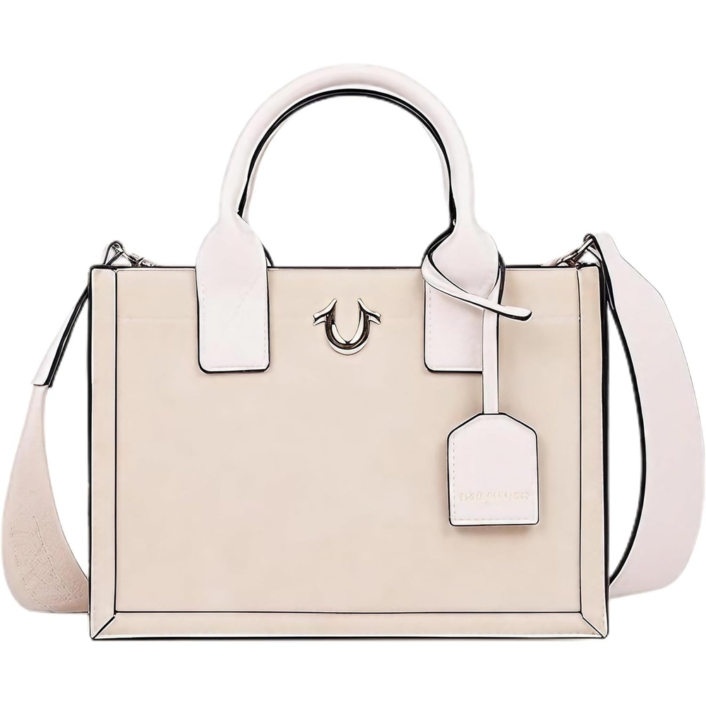 image:imageTrue Religion Tote Bag Beige  Womens Modern Edge Faux Suede Purse Handbag with Shoulder Strap