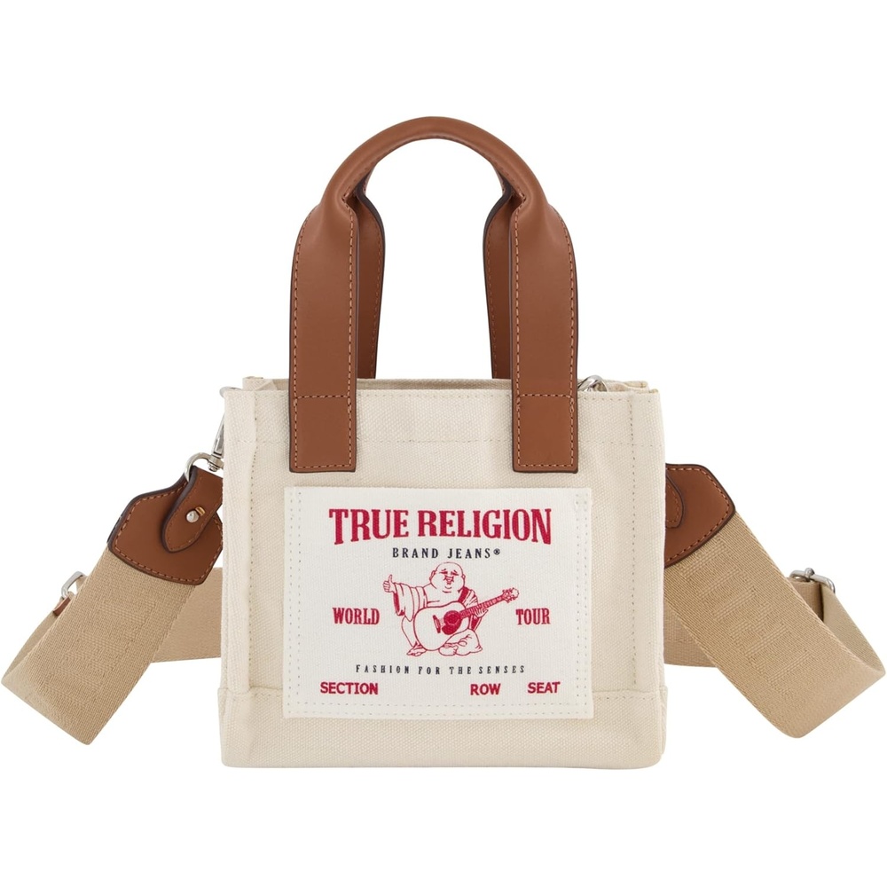 image:imageTrue Religion Tote Bag Womens Mini Travel Shoulder Bag with Adjustable StrapNatural