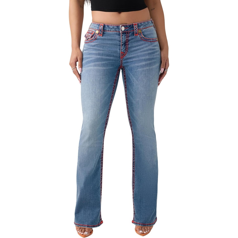 image:imageTrue Religion Womens Becca MR Bootcut Sup T Flap Jeans  Bootcut Silhouette Premium Stretch Denim Trendy FitLaguna Tide