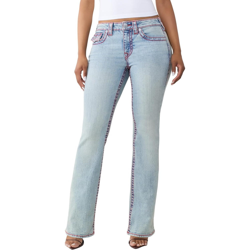 image:imageTrue Religion Womens Becca Mid Rise Bootcut Big T Flap Jeans  Bootcut Fit Cotton Blend Flap Pocket DetailSierra Haze
