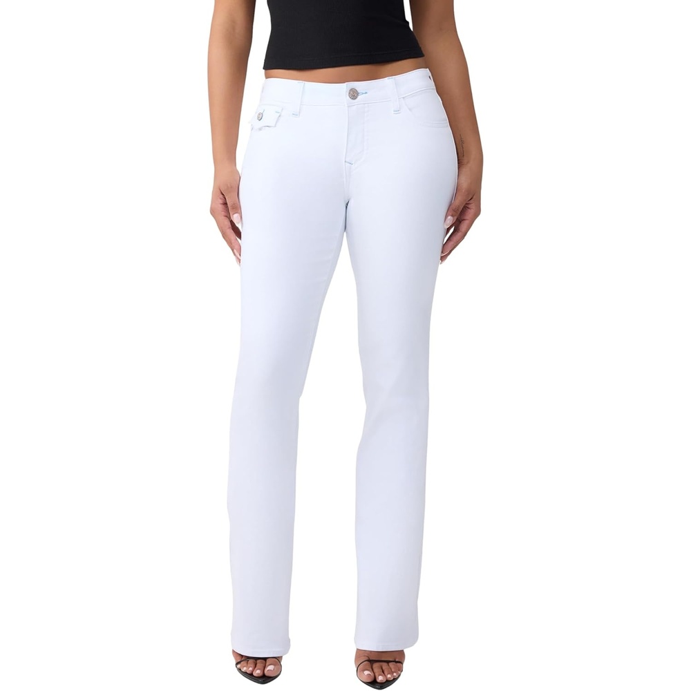 image:imageTrue Religion Womens Becca Single Needle Flap Bootcut Jeans  Bootcut Silhouette Premium Stretch Denim Trendy FitOptic White