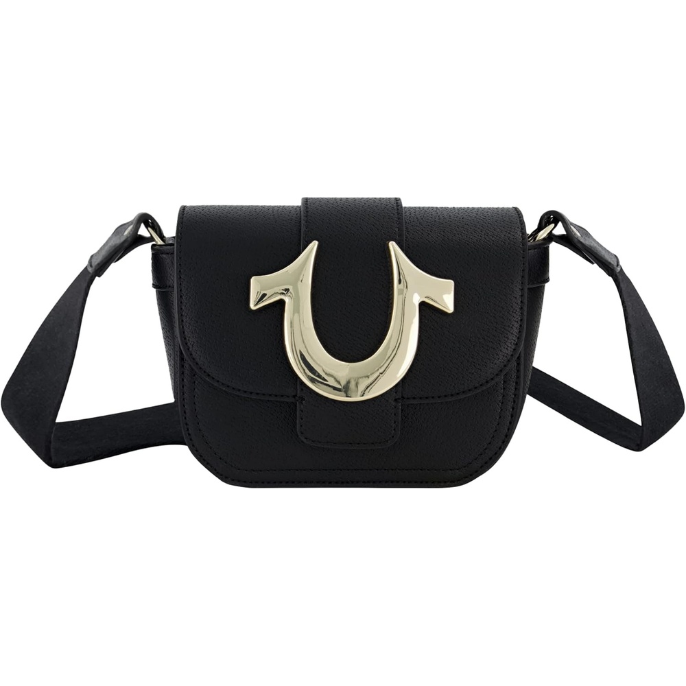 image:imageTrue Religion Womens Crossbody Bag Flap Adjustable Shoulder Handbag with Horseshoe LogoBlack
