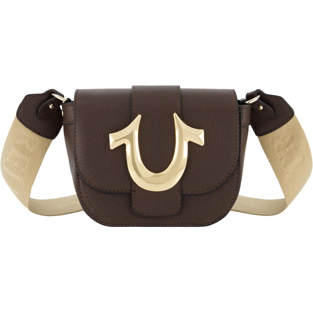 image:imageTrue Religion Womens Crossbody Bag Flap Adjustable Shoulder Handbag with Horseshoe LogoDark Brown
