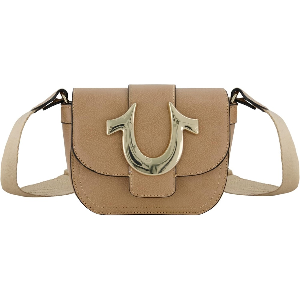 image:imageTrue Religion Womens Crossbody Bag Flap Adjustable Shoulder Handbag with Horseshoe LogoTan