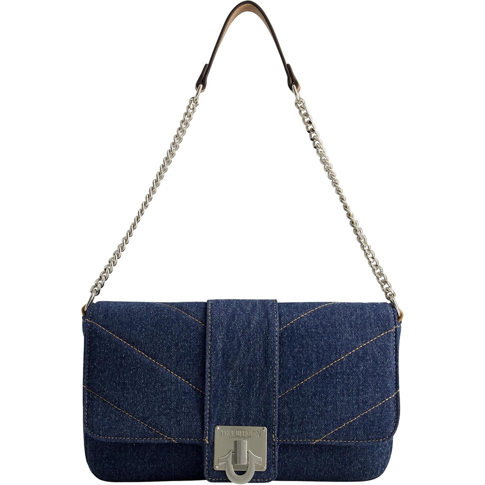 image:imageTrue Religion Womens Denim Shoulder Bag Purse Mini Handbag with Chain Strap  DenimDark Denim