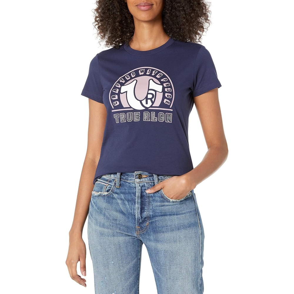 image:imageTrue Religion Womens Horseshoe Crew Neck TeeAce Blue