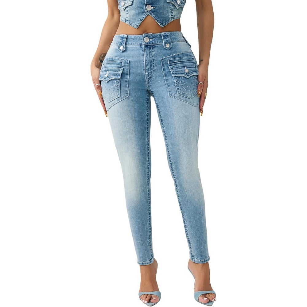 image:imageTrue Religion Womens Jennie Mid Rise Curvy Skinny Jeans  Stretch Denim with Sculpting Fit amp Flattering Back Flap Pockets