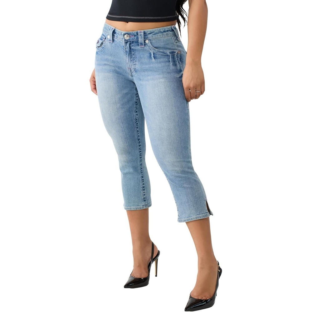 image:imageTrue Religion Womens Jennie Midrise Capri Flap Jeans  Capri Length Premium Stretch Denim Trendy FitBaja Horizon