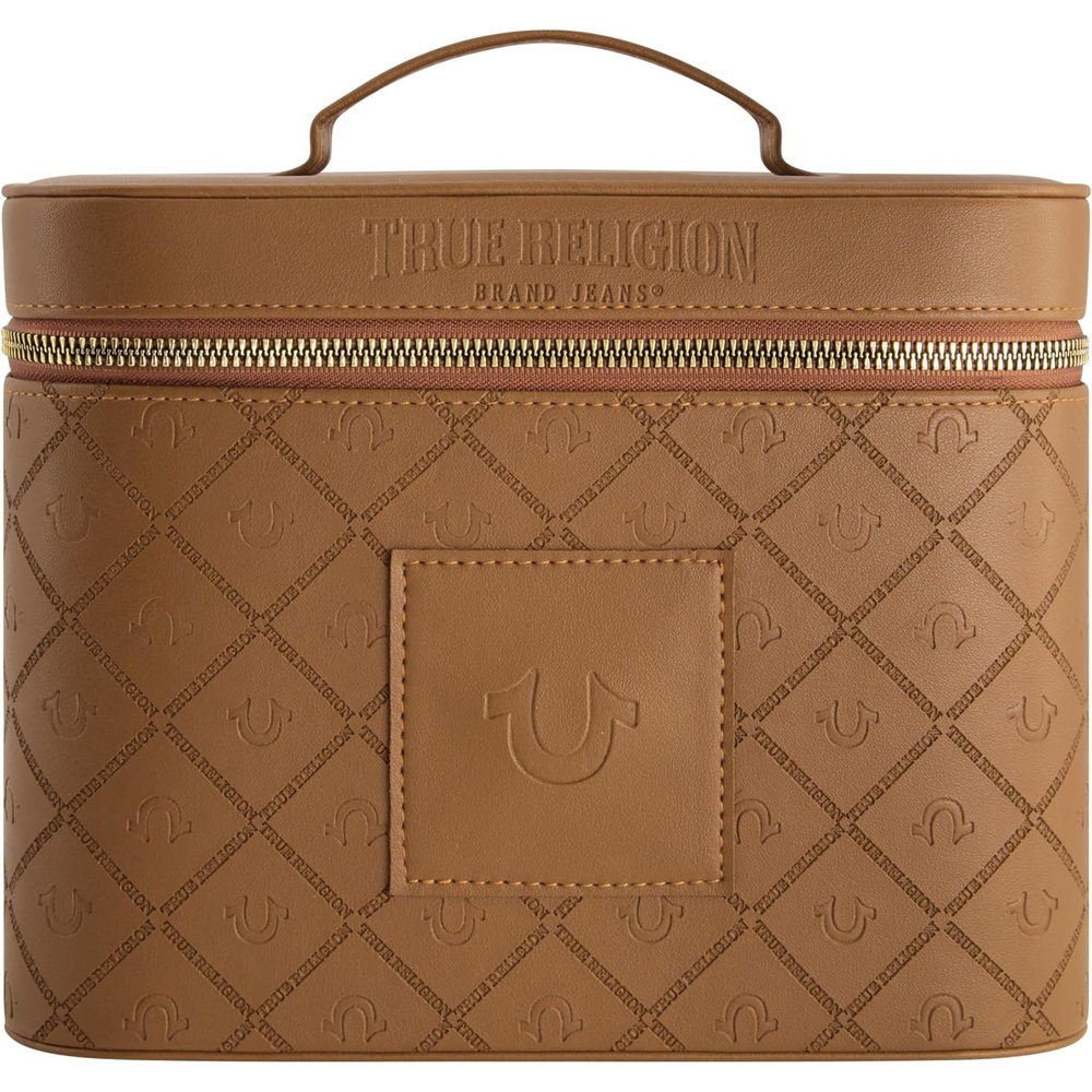 image:imageTrue Religion Womens Makeup Bag Large Travel Cosmetic Case Organizer with Mirror Brown  Large Travel Cosmetic Case Organizer with Mirror