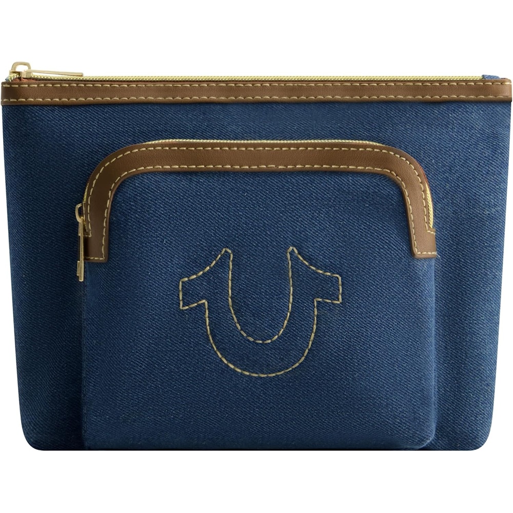 image:imageTrue Religion Womens Makeup Bag Travel Cosmetic Zipper Pouch OrganizerDenim W Zip Pocket