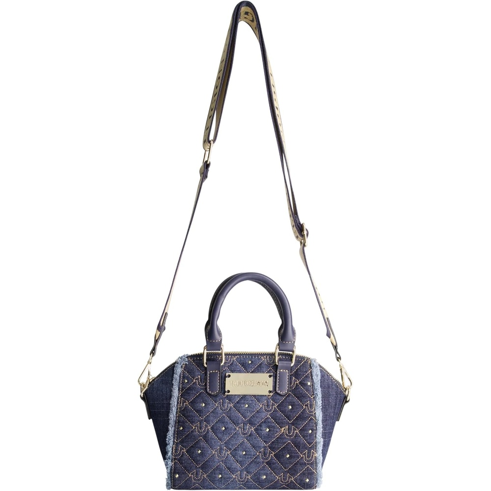 image:imageTrue Religion Womens Satchel Bag Denim  Frayed Crossbody Handbag Purse with Adjustable Shoulder Strap