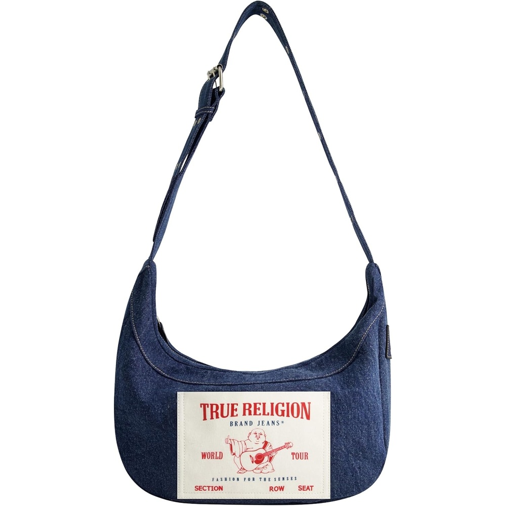 image:imageTrue Religion Womens Shoulder Bag Purse Buddha Pocket Hobo Handbag with Adjustable StrapDark Denim