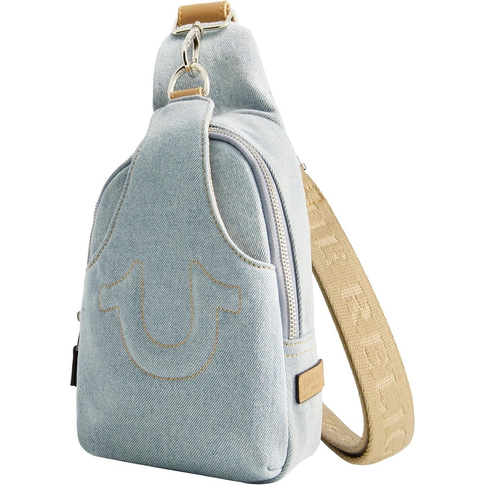 image:imageTrue Religion Womens Sling Bag Small Travel Backpack with Adjustable Shoulder Crossbody StrapLight Denim
