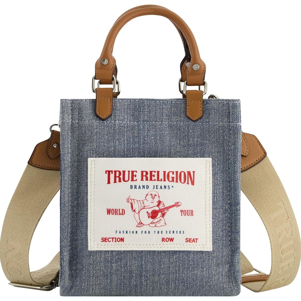 image:imageTrue Religion Womens Tote Bag Buddha Pocket Travel Shoulder Handbag with Adjustable Removable Crossbody StrapDark Denim