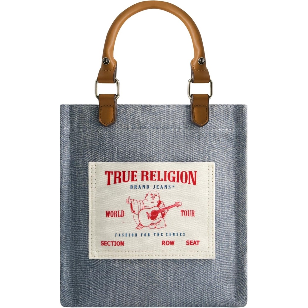 image:imageTrue Religion Womens Tote Bag Buddha Pocket Travel Shoulder Handbag with Adjustable Removable Crossbody StrapDenim