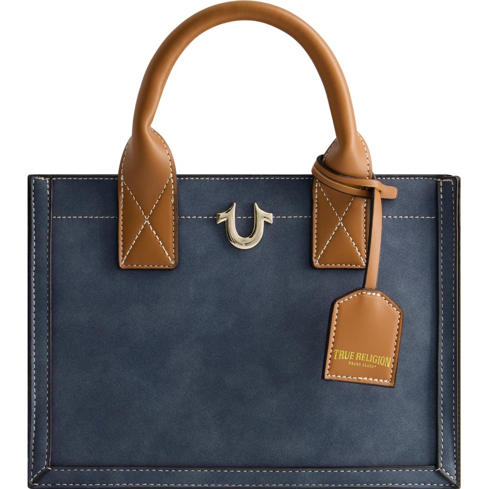 image:imageTrue Religion Womens Tote Bag Faux Suede Medium Travel Purse Handbag with Adjustable Shoulder Strap and Horseshoe LogoBlue