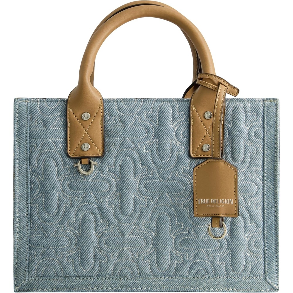 image:imageTrue Religion Womens Tote Bag Quilted Horseshoe Travel Shoulder Handbag with Adjustable Crossbody StrapLight Blue