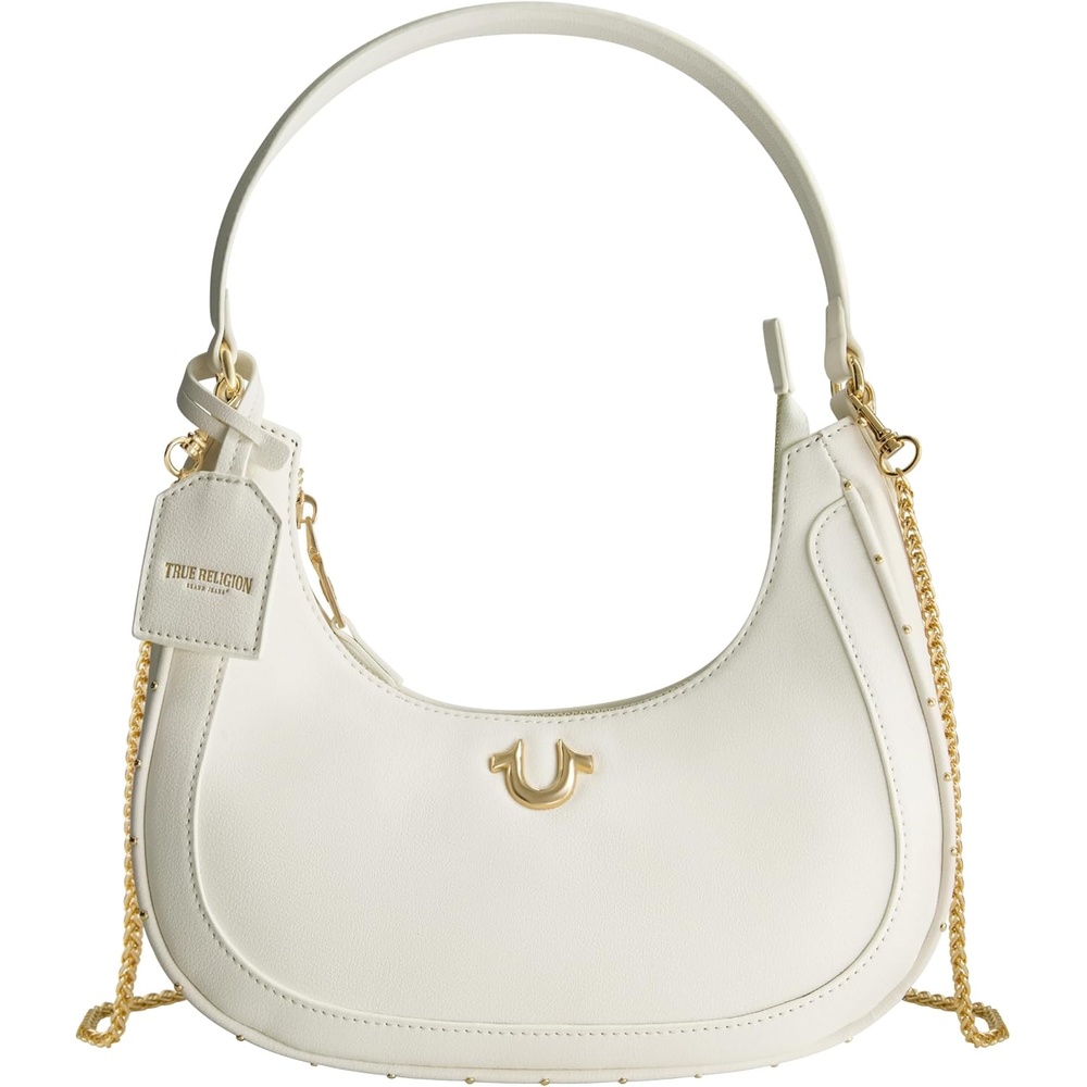 image:imageTrue Religion Womens True Religion Hobo Bag Womens Faux Leather Crescent Handbag With Adjustable Chain StrapWhite