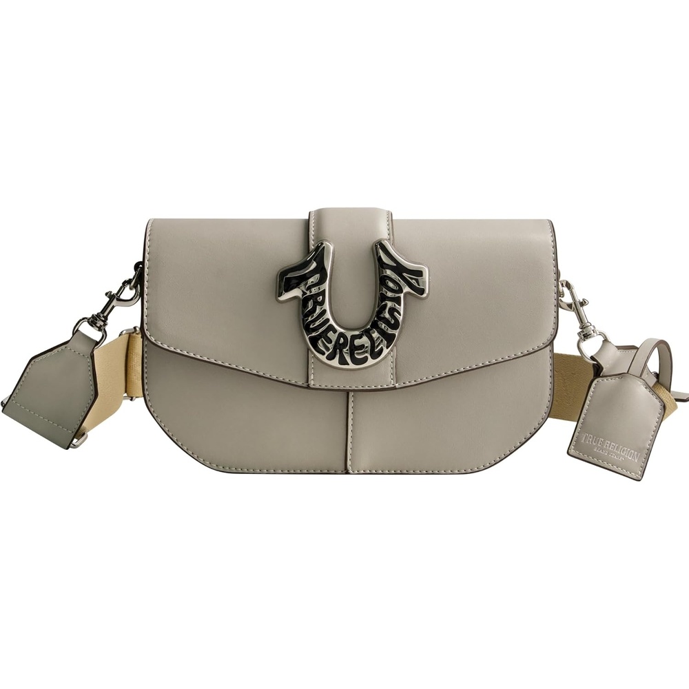 image:imageTrue Religion Womens True Religion Saddle Bag Womens Faux Leather Crossbody Purse With Adjustable Shoulder StrapLight Grey
