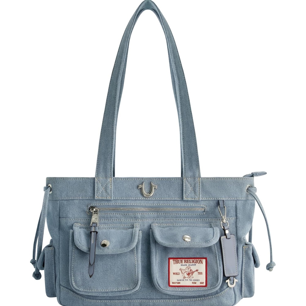 image:imageTrue Religion Womens True Religion Tote Bag Womens Multipocket Faux Leather Handbag With Adjustable Shoulder StrapDenim