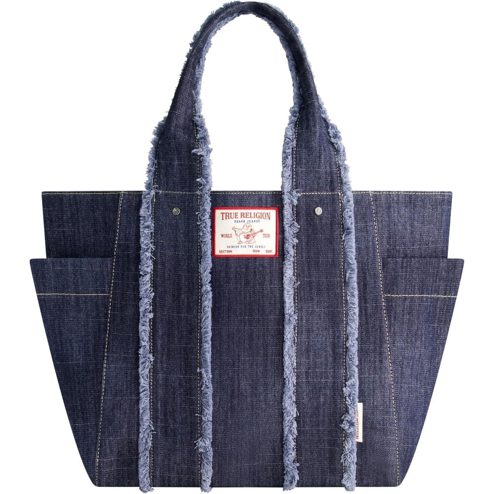 image:imageTrue Religion Womens True Religion Tote Bag Womens Travel Purse Handbag With Frayed HandleDark Denim