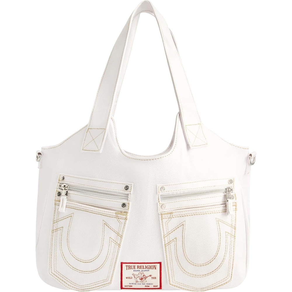 image:imageTrue Religion Womens True Religion Womens Satchel Bag Crossbody Purse Handbag With Horseshoe Logo StitchingWhite