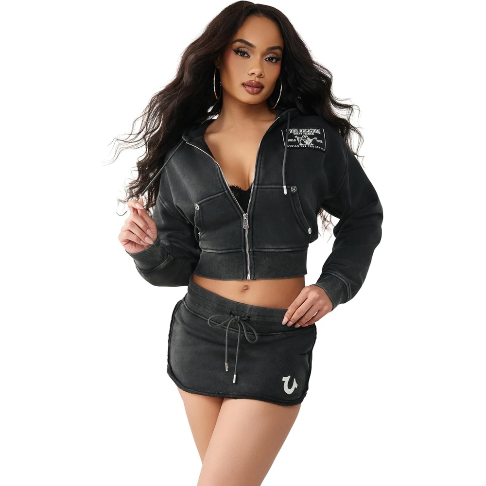image:imageTrue Religion Womens Vintage Wash RLX Zip Up HoodieJet Black