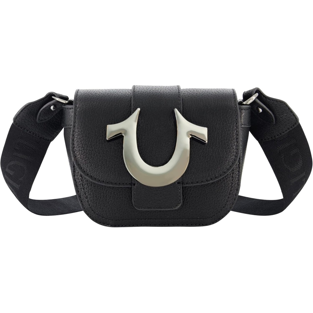 image:imageTrue Religion Womens Womens Crossbody Bag Mini Flap Adjustable Shoulder Handbag With Horseshoe LogoDark Grey