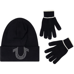 True Religion Beanie Hat and Touchscreen Glove Set(Black)