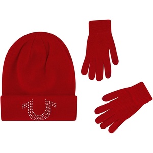 True Religion Beanie Hat and Touchscreen Glove Set(Red)