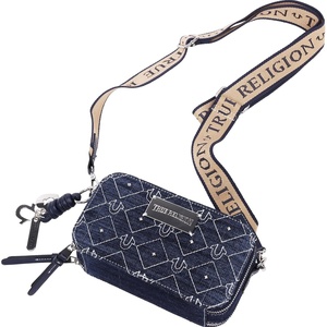 True Religion Camera Bag Studded Denim, Dark Denim | Women’s Quilted Crossbody Purse, Adjustable Strap