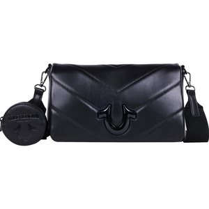 True Religion Crossbody Bag Quilted Flap, Women’s Structured Shoulder Purse, Black