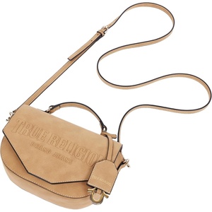 True Religion Crossbody Bag, Trapunto Logo Suede Flap Purse with Top Handle, Adjustable Strap and Gold Hardware, Camel | Trapunto Logo Suede Flap Purse with Top Handle, Adjustable Strap and Hardware, Camel