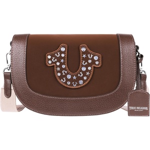 True Religion Crossbody Bag, Women’s Chocolate Flap Shoulder Purse, Suede Horseshoe Patch with Western Rhinestones, Chocolate | Women’s Chocolate Flap Shoulder Purse, Suede Horseshoe Patch with Western Rhinestones, Chocolate