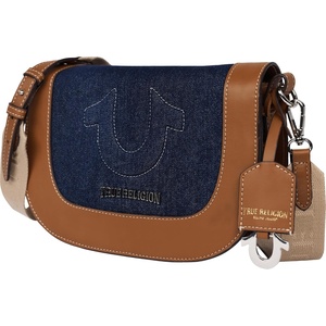 True Religion Denim Raised Horseshoe Crossbody Flap Bag, Casual Everyday Purse for Women, Denim | Adjustable strap offers hands-free, comfortable carry.